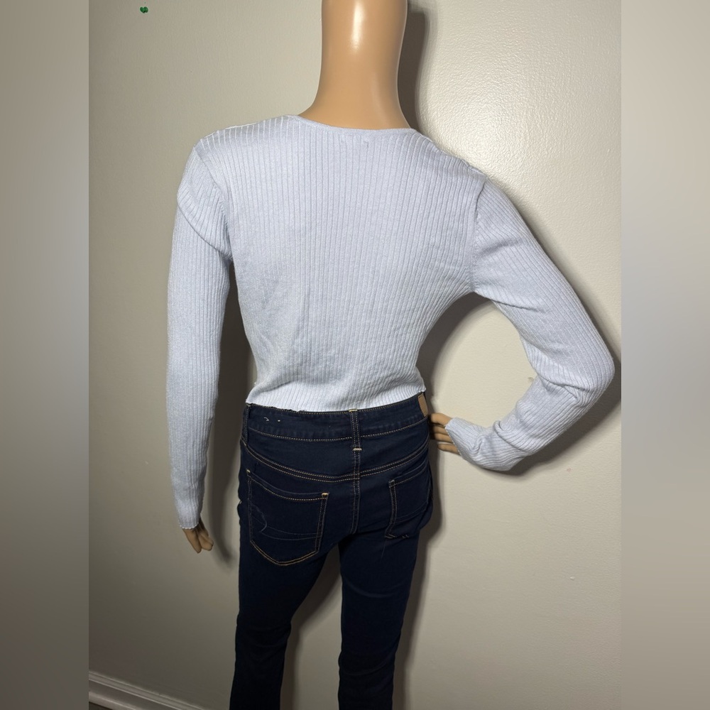 Garage Light Blue Front Tie Ribbed Women’s Cardi Cropped Size‎ P/Small - Picture 5 of 11